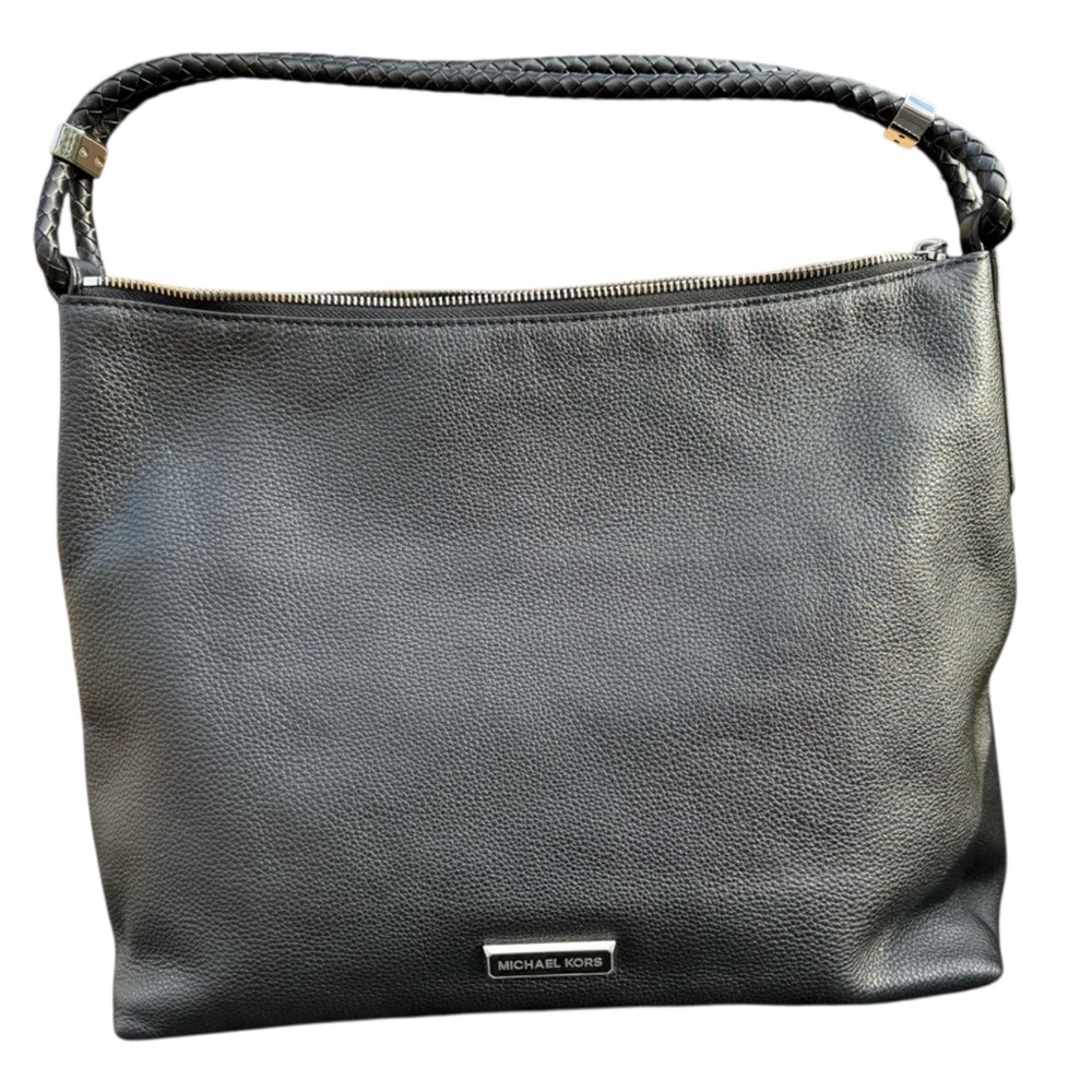 Michael Kors Lexington Shoulder Bag Black with Silver Hardware Braided Straps - Picture 1 of 8